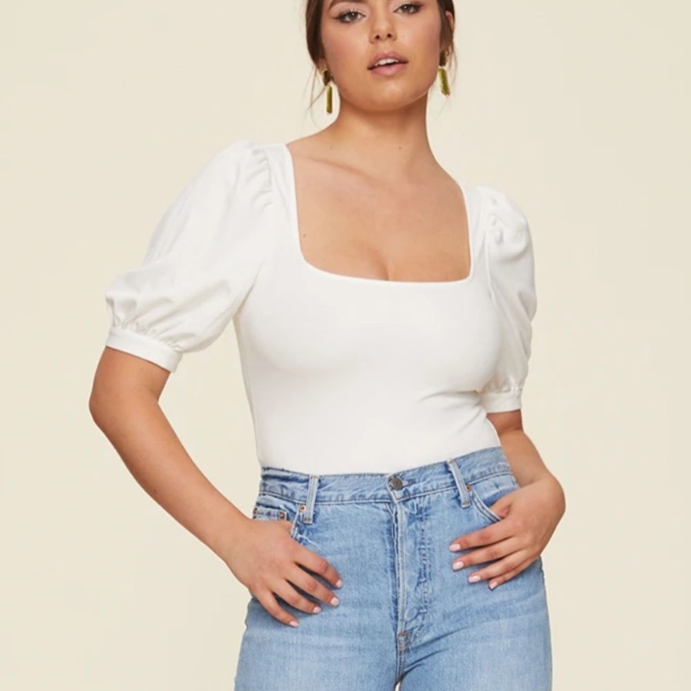 LPA Bria Puffy Sleeve Bodysuit IN WHITE